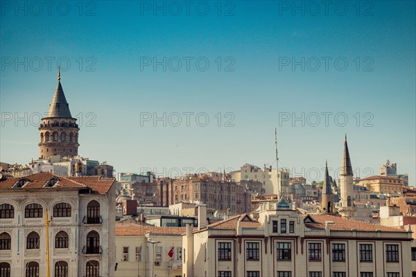 View of the Galata Tower from ancient times in Istanbul