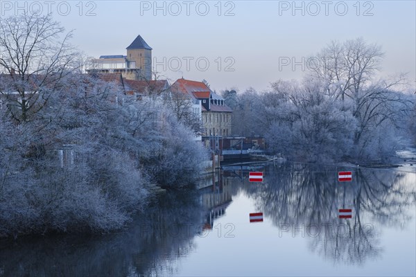 Landscape on the Ems with hoarfrost