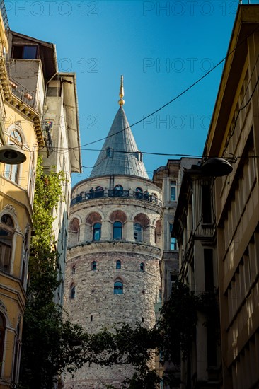 View of the Galata Tower from ancient times in Istanbul