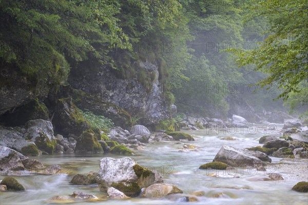 Light haze lies over the river Soca