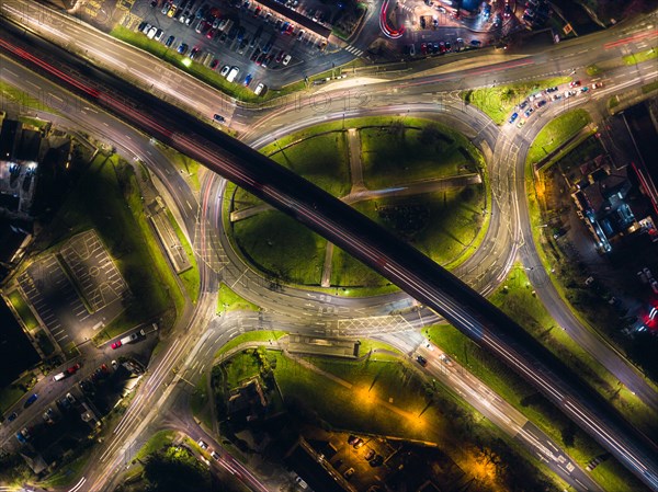 Top Down Night over Penn Inn Flyover and Roundabout in Newton Abbot