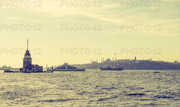 Maidens Tower located in the middle of Bosporus