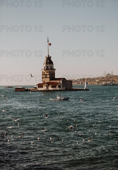 Maidens Tower located in the middle of Bosporus