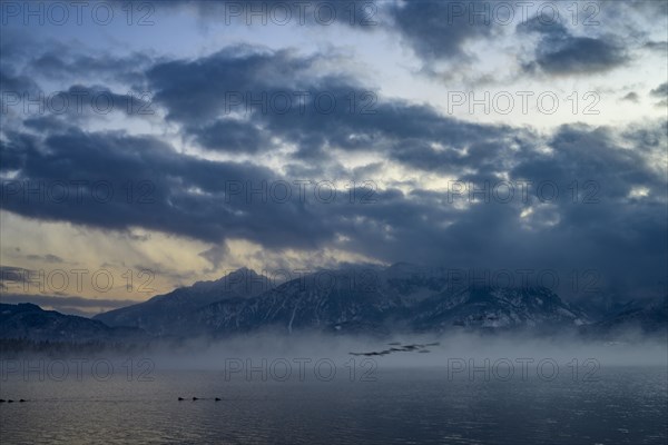Hopfensee with cloudy sky at blue hour