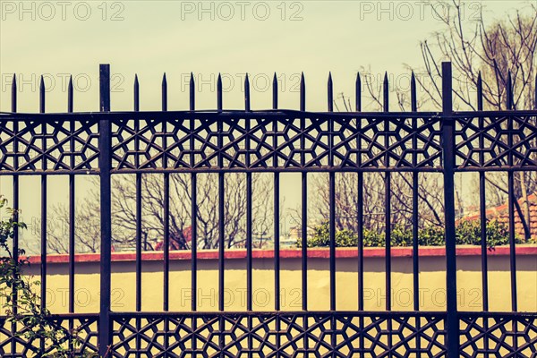 Part of decorative metal fence seen in view