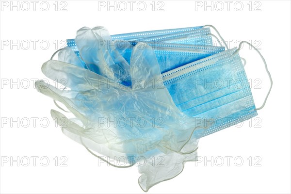 Disposable clear plastic gloves and facemasks