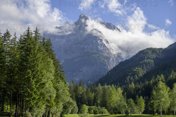 View from the bathing lake Jezero Jasna to mountain Prisank