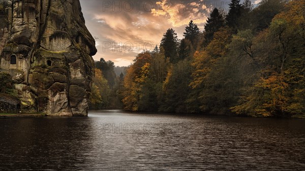 Cultural Monument Externsteine Nature Reserve at Wiembecke Pond