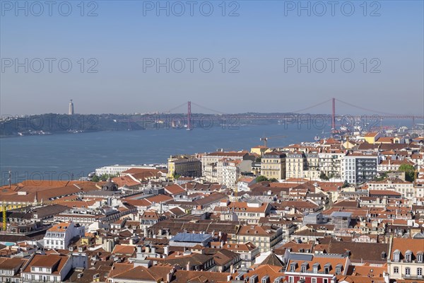 View of Lisbon and the Tagus with the 25th April Bridge from the Castelo de Sao Jorge fortress