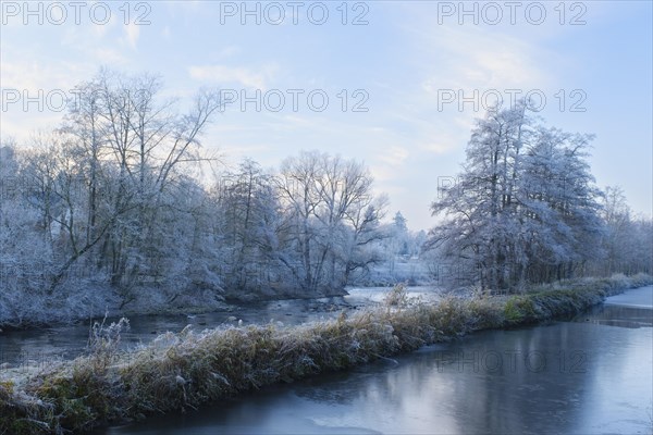 Landscape on the Ems with hoarfrost