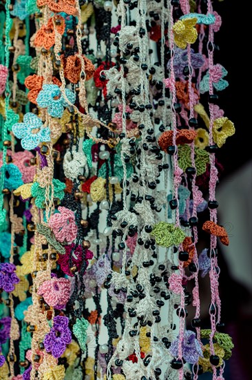 Turkish colorful needle work embroidery flowers as background