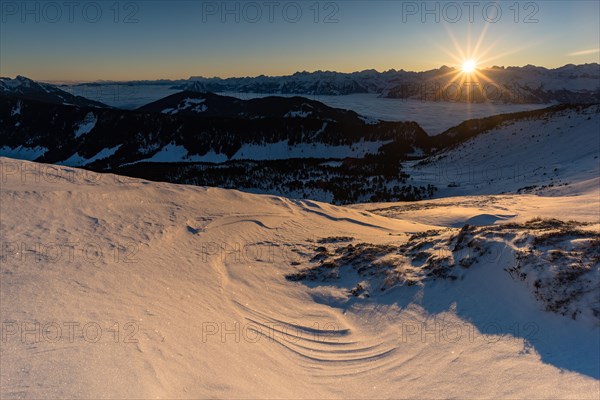 Winter landscape at sunrise on the Rickhubel