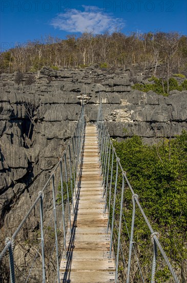 Hanging bridge in the Tsingy plateau in the Ankarana Special Reserve