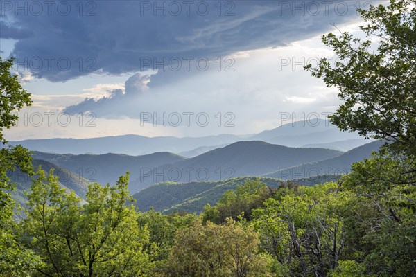 Evening view of the summer mountain landscape of the Cevennes near St. Martial