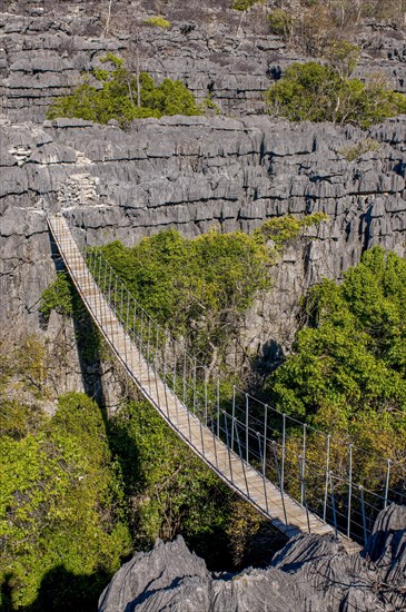 Hanging bridge in the Tsingy plateau in the Ankarana Special Reserve