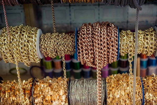 Rolls of metal chains as a background texture