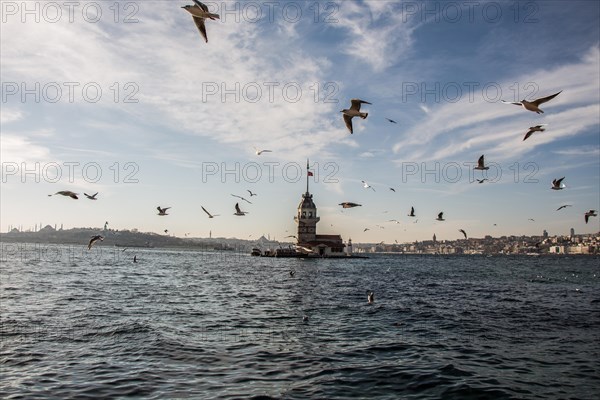 Maidens Tower located in the middle of Bosporus