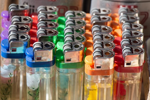 Group of plastic colorful lighters in the view