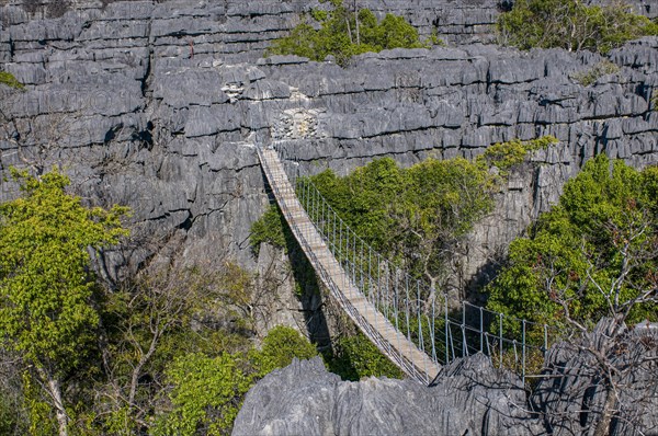 Hanging bridge in the Tsingy plateau in the Ankarana Special Reserve