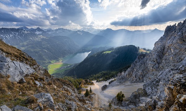 View of Lake Halder and the Allgaeu Alps