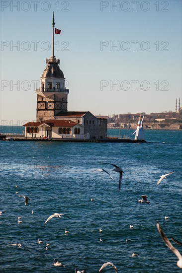 Maidens Tower located in the middle of Bosporus