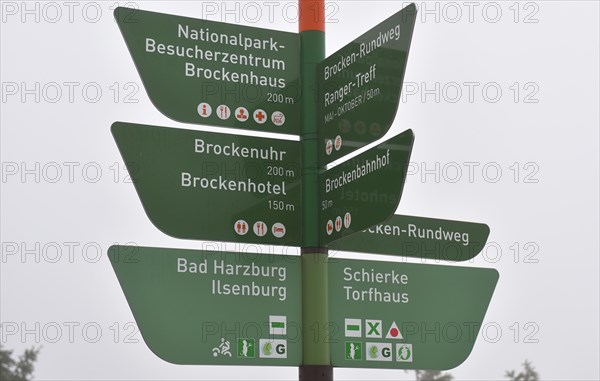 Signpost in the Harz Mountains at the Brocken