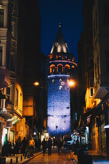 View of the Galata Tower from ancient times in Istanbul