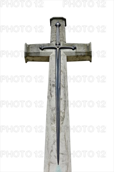 Cross of Sacrifice at military cemetery of the Commonwealth War Graves Commission burial ground for First World War One British soldiers in West Flanders