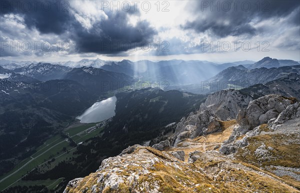 View of Lake Halder and the Allgaeu Alps