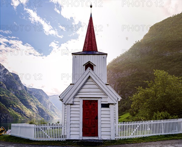 Scandinavias smallest stave church in Undredal on the Aurlandsfjord in Norway