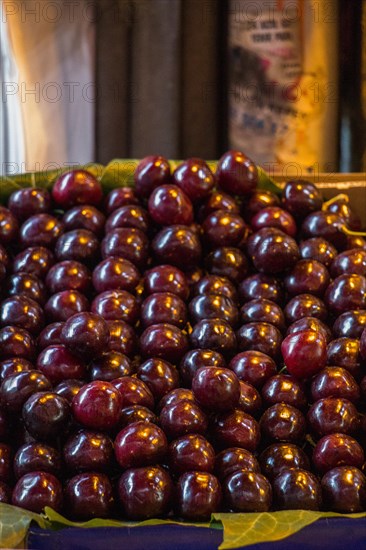 Cherries in a Turkish street bazaar in view
