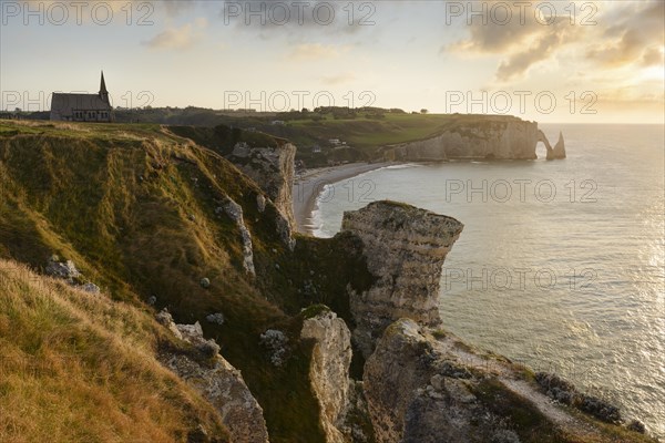 View of Etretat with Chapelle Notre-Dame de la Garde