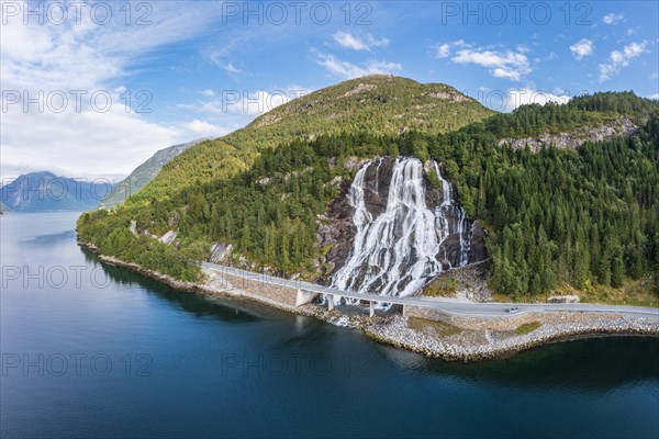 Furebergfossen waterfall on the Maurangerfjord