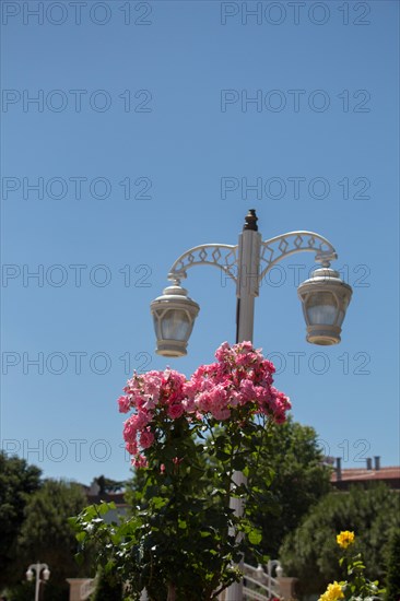 Old electric street lamps made of metal in retro style