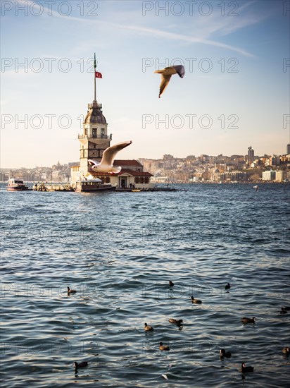 Maidens Tower located in the middle of Bosporus