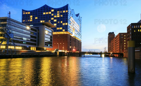 The Elbe Philharmonic Hall in the Hanseatic City of Hamburg at dusk