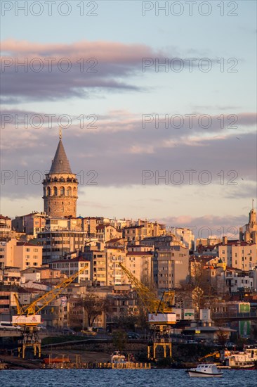 View of the Galata Tower from ancient times in Istanbul