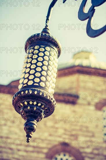 Old electric street lamps made of metal in retro style