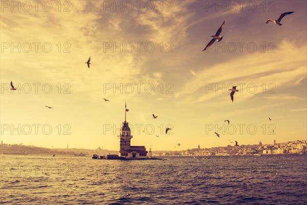 Maidens Tower located in the middle of Bosporus