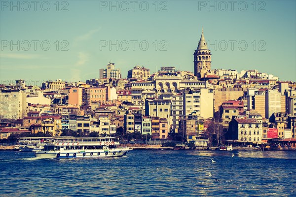 View of the Galata Tower from ancient times in Istanbul