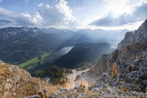 View of Lake Halder and the Allgaeu Alps