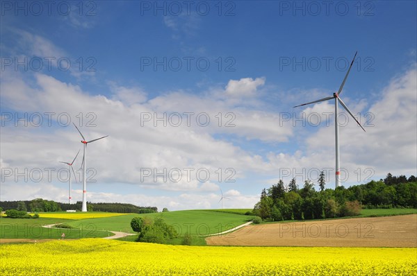 Wind turbines east of Augsburg in the middle of farmland