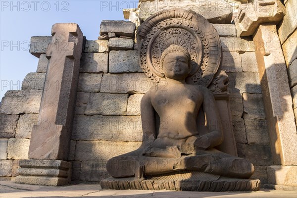 Large sculpture of the Buddha. Buddhist Monuments at Sanchi. Monument of Indian Architecture