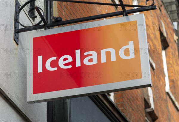 Sign logo for Iceland frozen food shop