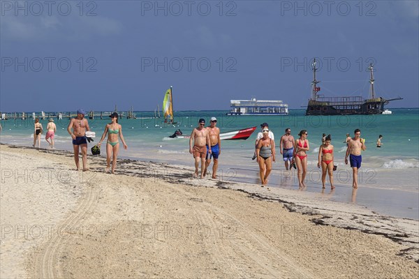 Group of Russian tourists in swimwear