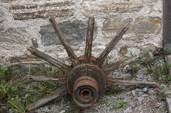 Wooden broken wagon wheel