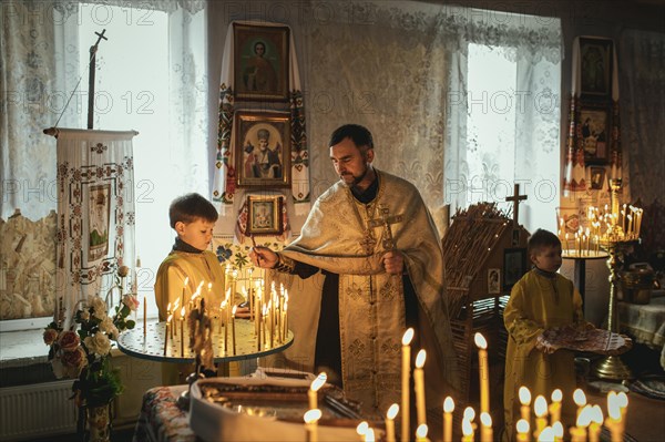 Water consecration on the day of the Epiphany in a classroom of the school of the village Kotlyarewe