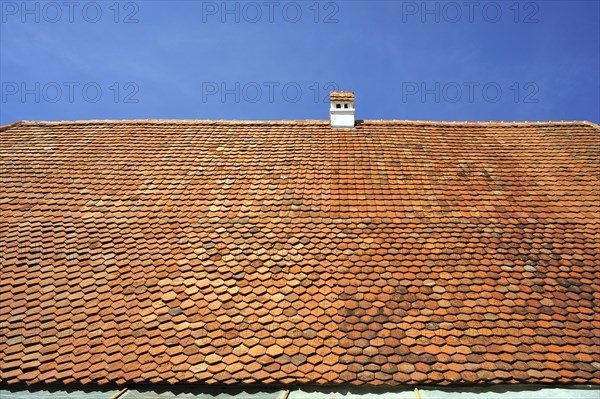 Roof with plain tiles of an old farmhouse from 1695