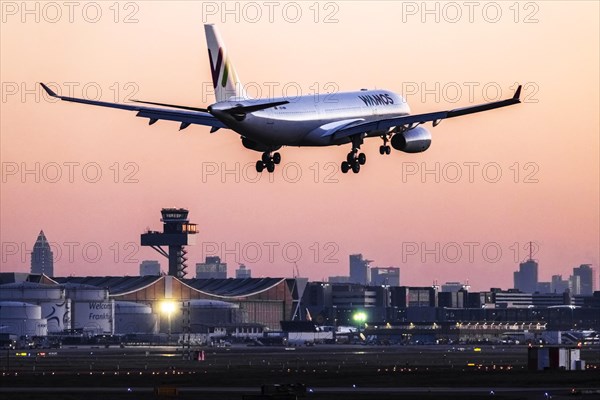 Fraport Airport with Airbus A330 aircraft of the airline Wamos Air landing