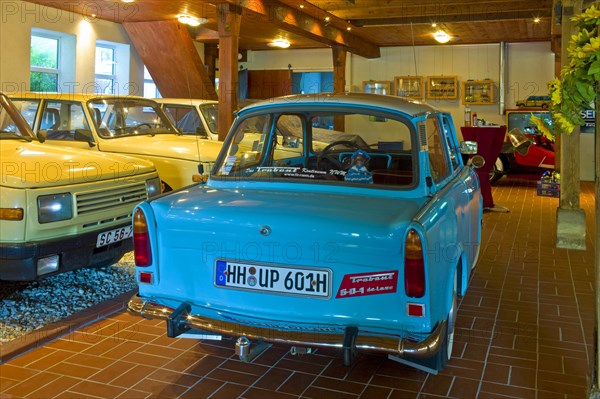 GDR cars Trabant and Wartburg in an exhibition. Private museum on the Weser island of Harriersand. District of Osterholz. Germany Europe